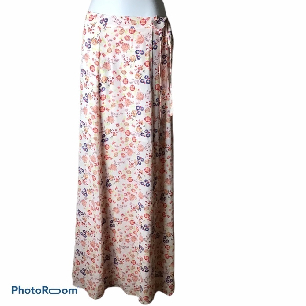 Maxi Wrap Skirt in Coral Pink & Blue Floral